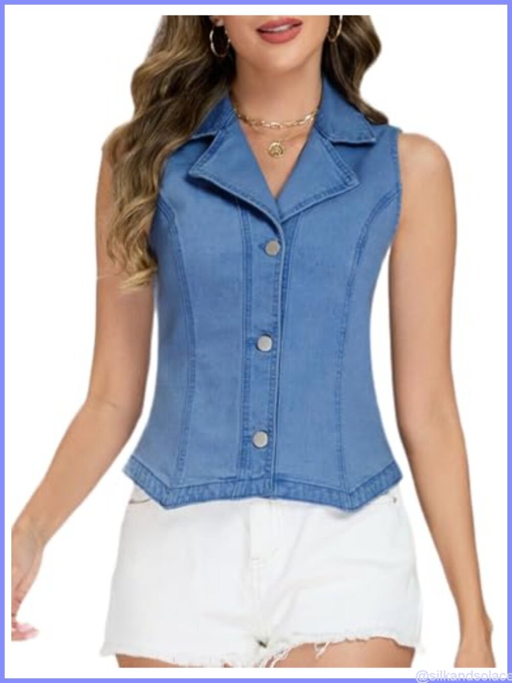 Sleeveless High Low Denim Vest with Collared Neck for Women